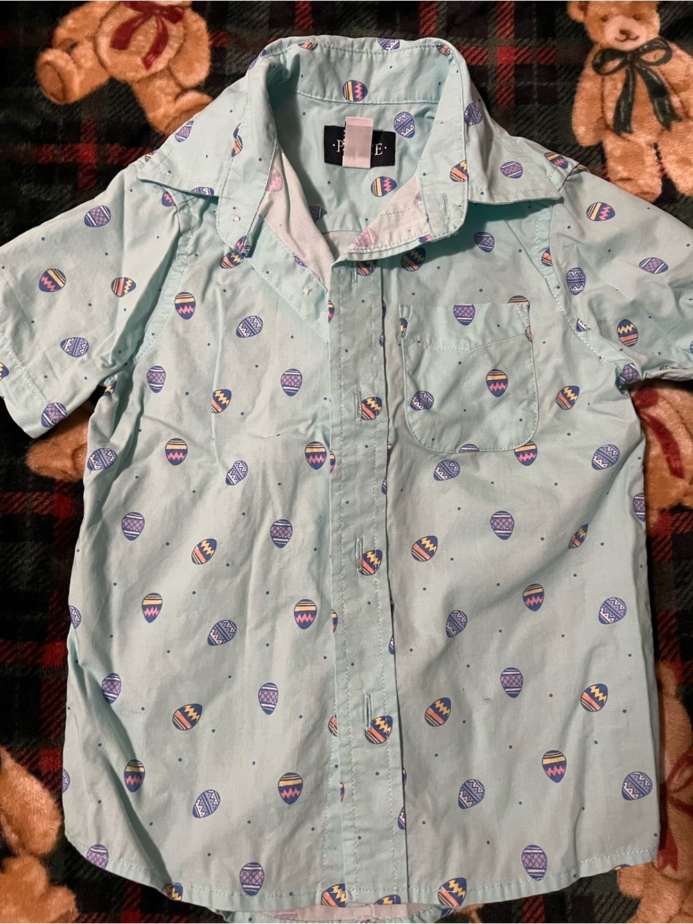 Place Mint Short-Sleeve Button-Up with Multicolor Egg Print